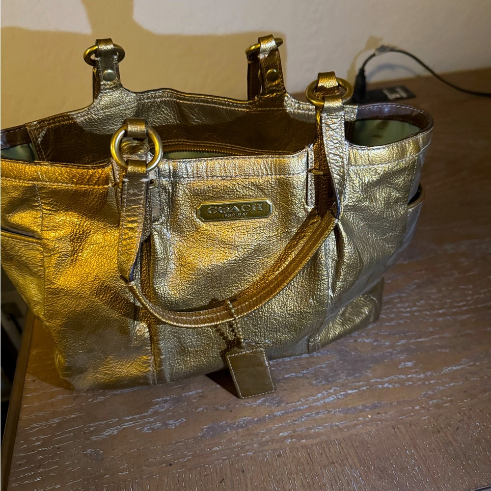 Coach Gold Metallic Tote Bag with Double Handles